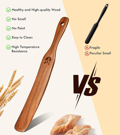 Skiennix Skinny Spurtle - Natural Teak Dough Whisk for Sourdough Starter & Mixing | Kitchen Utensil