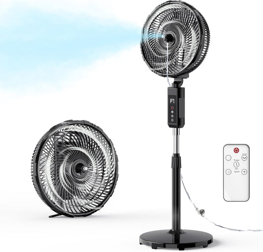 Skiennix Outdoor Misting Fan - 12-Inch Portable Cooling Fan with Remote & Oscillation | 20000mAh Battery
