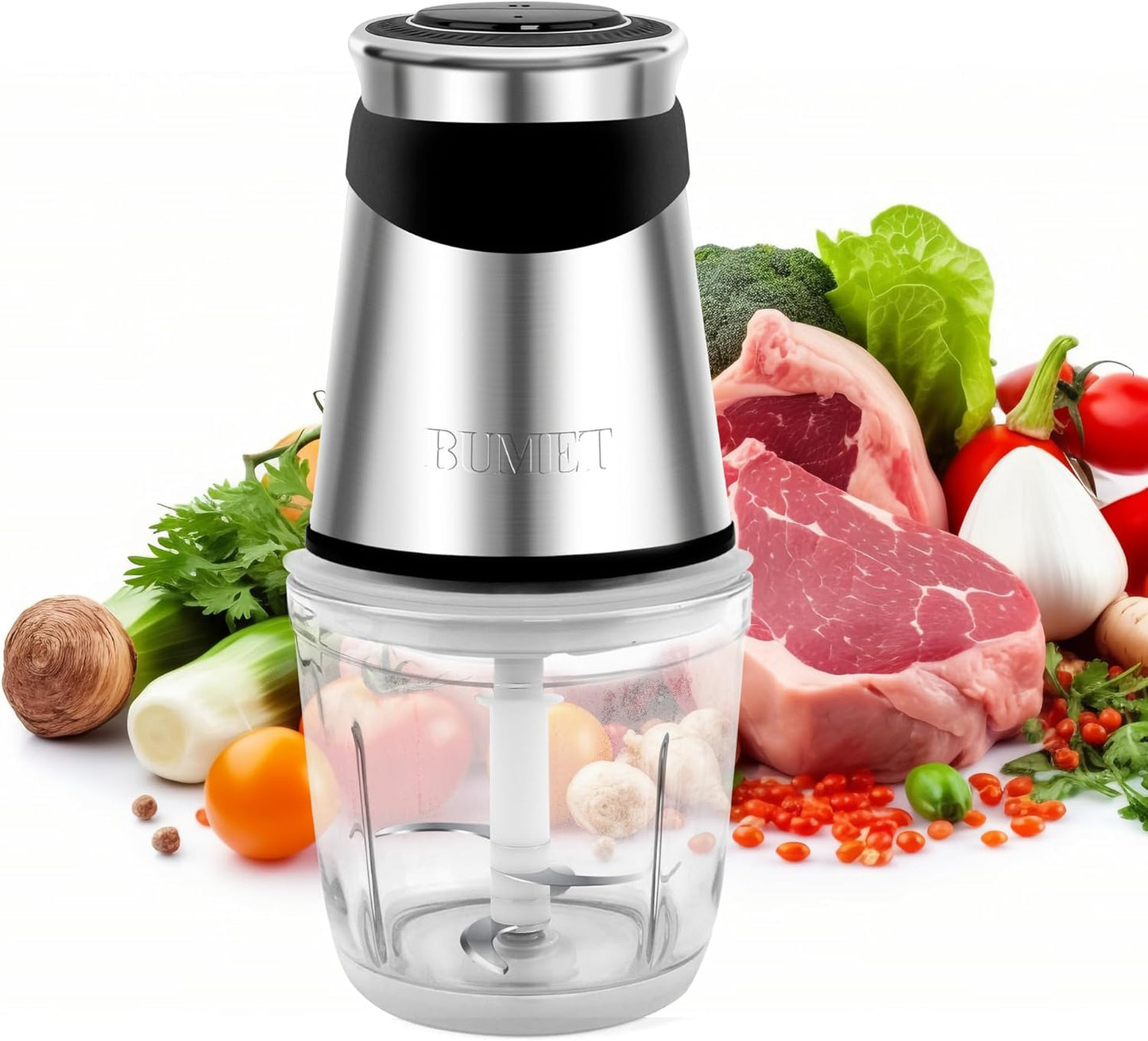 Skiennix Electric Food Processor - 500W Mini Vegetable Chopper with 2.5-Cup Bowl & 4 Blades for Home Use