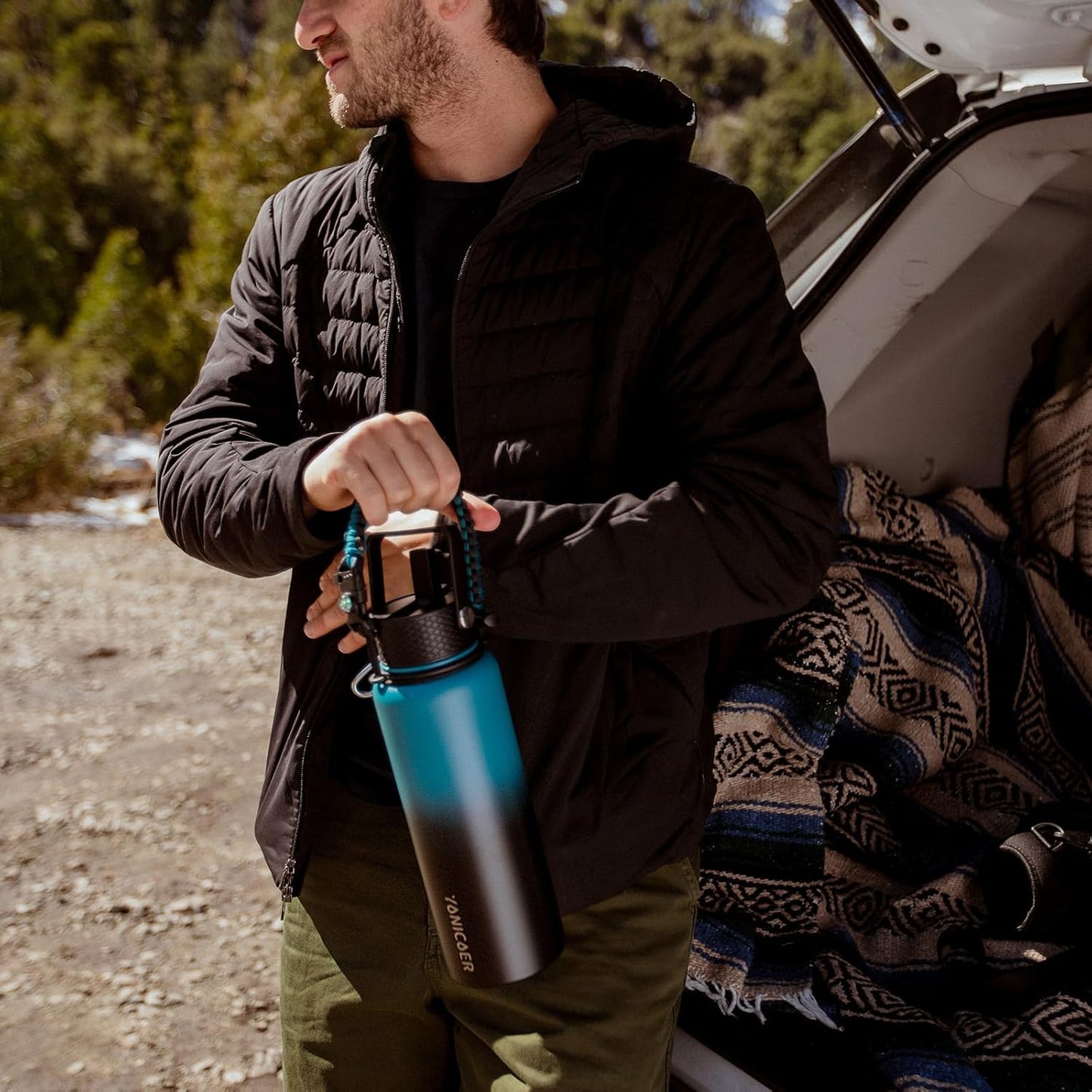 Skiennix Insulated Water Bottle - 40oz Triple Wall Vacuum Stainless Steel | Leak Proof, Dishwasher Safe, Black