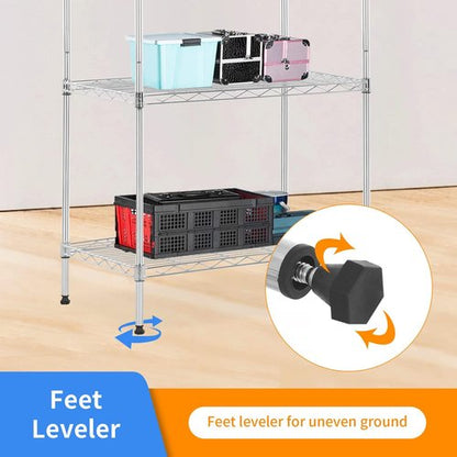 BestOffice 5-Tier Wire Storage Shelves - Heavy-Duty Metal | 14x24x60 Chrome | No-Tool Assembly, Holds Up to 750 lbs | Perfect for Home & Garage