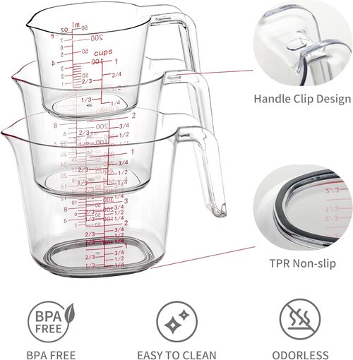 Clear Plastic Measuring Cups Set by [Brand Name] - 3-Piece Nesting Design with Spout | 1, 2, 4 Cup for Baking & Cooking