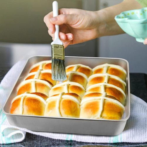 E-far 9 Inch Square Cake Pan Set - Non-Toxic Stainless Steel Bakeware with Lids | Easy Clean & Dishwasher Safe, 4 Pieces