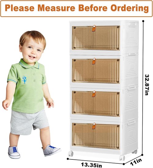 4 Tier Stackable Storage Bins by [Brand Name] - 23QT Collapsible Organizers with Lids & Wheels
