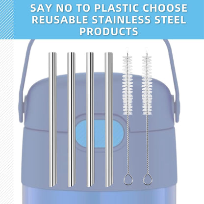 THERMOS Replacement Metal Straws - Reusable Stainless Steel Straws for 12 Ounce FunTainer | 4 Straws + 2 Cleaning Brushes
