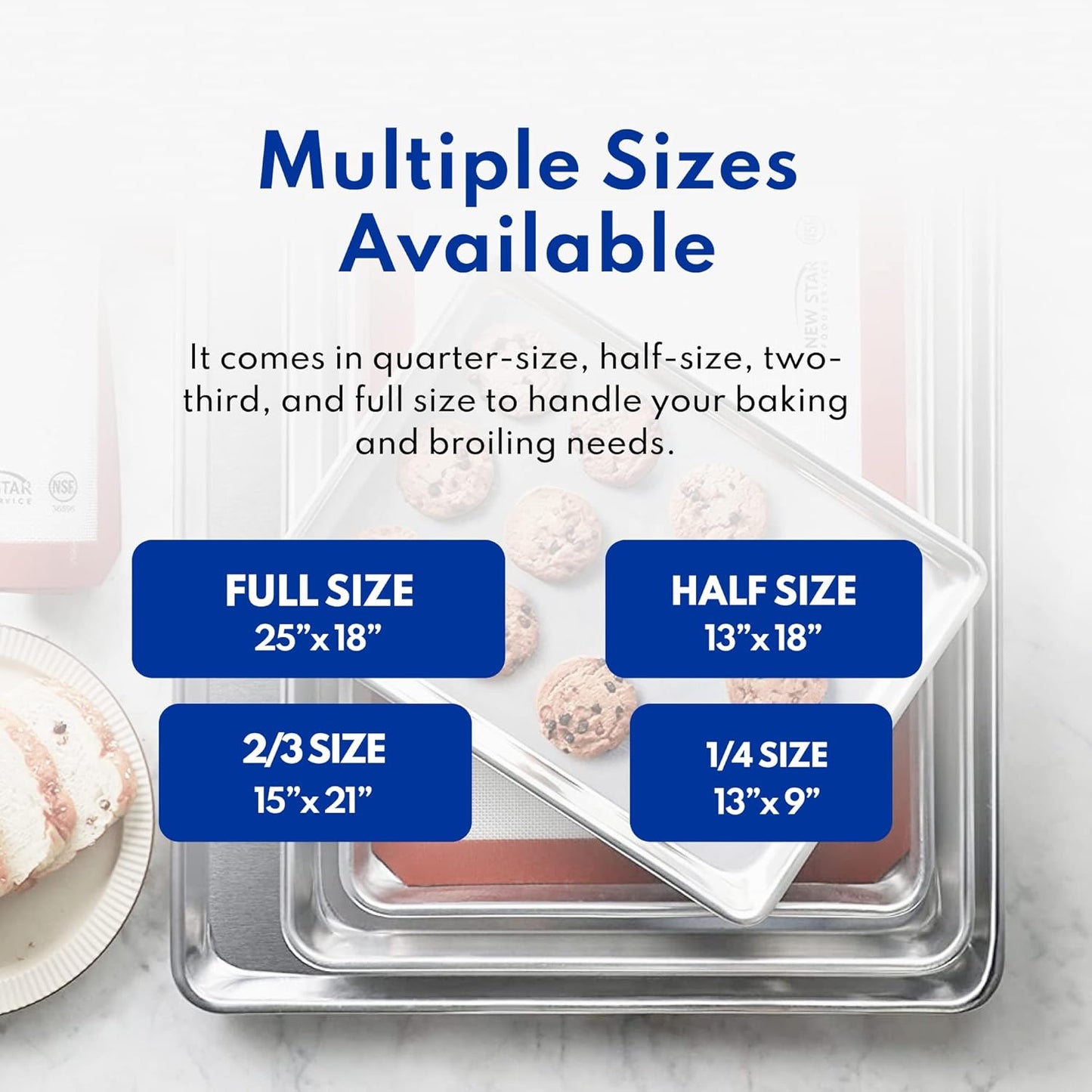 New Star Foodservice 18-Gauge Aluminum Sheet Pan Set - Includes Silicone Baking Mat, 15 x 21 Inch