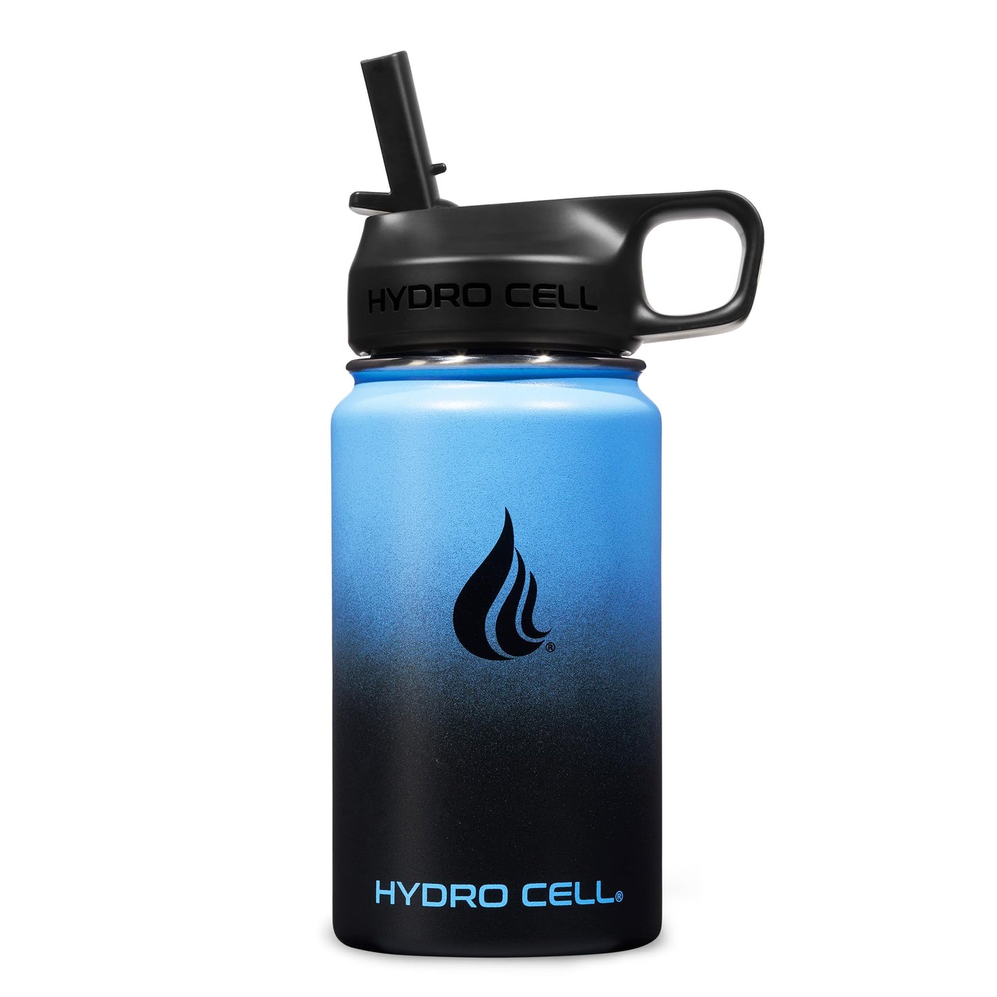 HYDRO CELL Stainless Steel Insulated Water Bottle with Straw - For Cold & Hot Drinks - Metal Vacuum Flask with Screw Cap and Modern Leakproof Sport Thermos for Kids & Adults (Blue/Black 14oz)