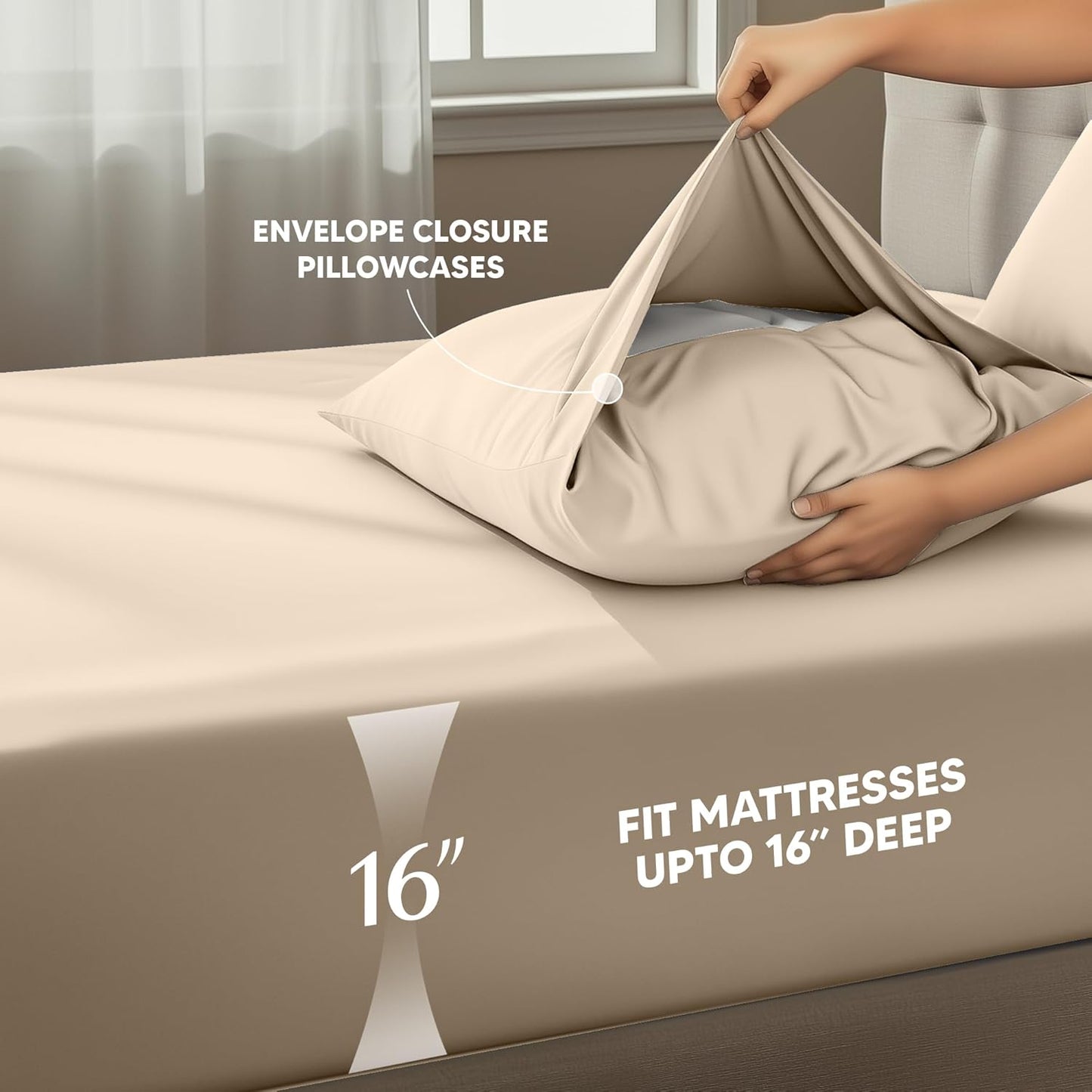Utopia Bedding Queen Size Sheet Set - Soft, Breathable Microfiber | 4-Piece in Sand with Oeko-Tex Certification