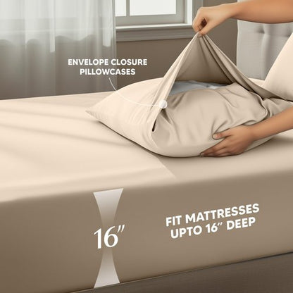 Utopia Bedding Queen Size Sheet Set – 4 Piece Bed Sheets, Soft and Breathable Microfiber, Includes 1 Fitted Sheet, 1 Flat Sheet and 2 Pillowcases – Oeko Tex (Sand)