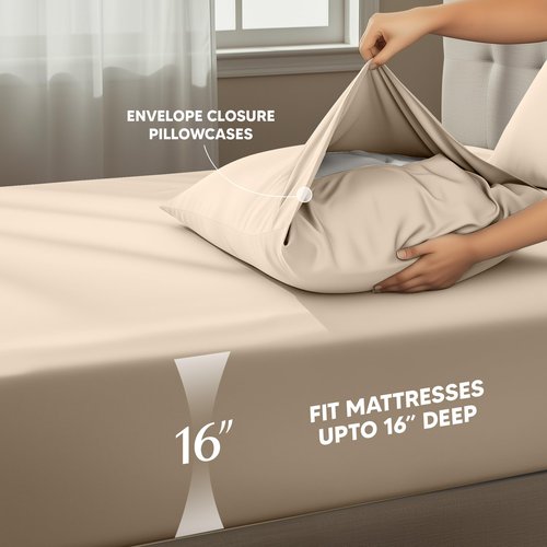 Utopia Bedding King Size Sheet Set – 4 Piece Bed Sheets, Soft and Breathable Microfiber, Includes 1 Fitted Sheet, 1 Flat Sheet and 2 Pillowcases – Oeko Tex (Sand)
