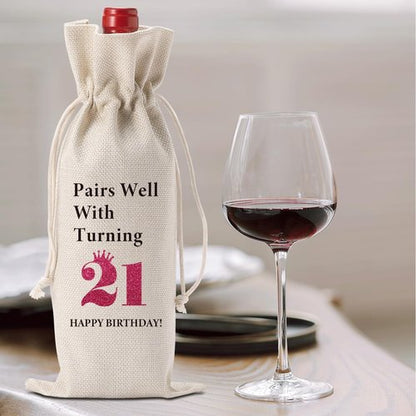 Funny 21st Birthday Gifts for Her Him 21 Year Old Women Men Wine Bag Happy Anniversary 21st Birthday Party Supplies Decorations for Her Him Friends Wine Bags
