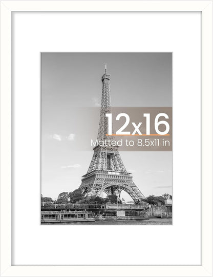 Upsimples 12x16 Picture Frame - Versatile Display for 8.5x11 Photos with Mat or 12x16 Without Mat | White, 1 Pack