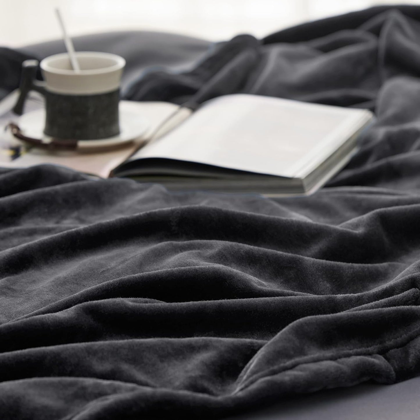 Bedsure GentleSoft Fleece Blanket - Soft, Lightweight, Plush Cozy Luxury in Dark Grey | Queen Size 90x90 Inches