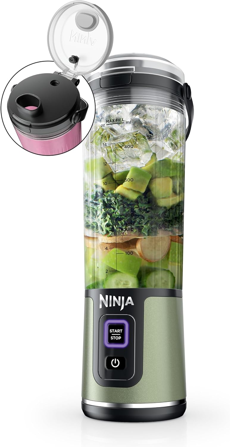 Ninja Blast Portable Blender - Cordless 18oz Personal Blender for Smoothies & Shakes | BPA Free, Leakproof Lid, USB-C Rechargeable, Olive Green
