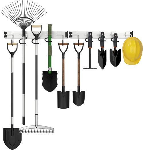 HUPBIPY Garden Tool Organizer - 34.5'' Aluminum Alloy Wall Mount with Hooks for Shovels, Rakes & Brooms