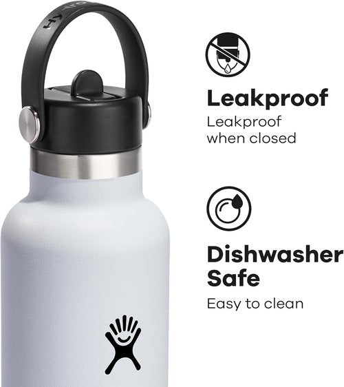 Hydro Flask Water Bottle - Insulated Stainless Steel - Leakproof Straw Lid, 24 Oz White