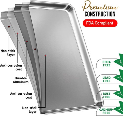 JoyTable Aluminum Baking Sheet Set - Commercial Quality Non-Stick Cookie Sheets | 9 x 13 Inch Size