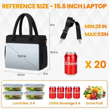Artelaris Insulated Lunch Bag - Leakproof Cooler for Work & Travel | Reusable Large Size (Black)