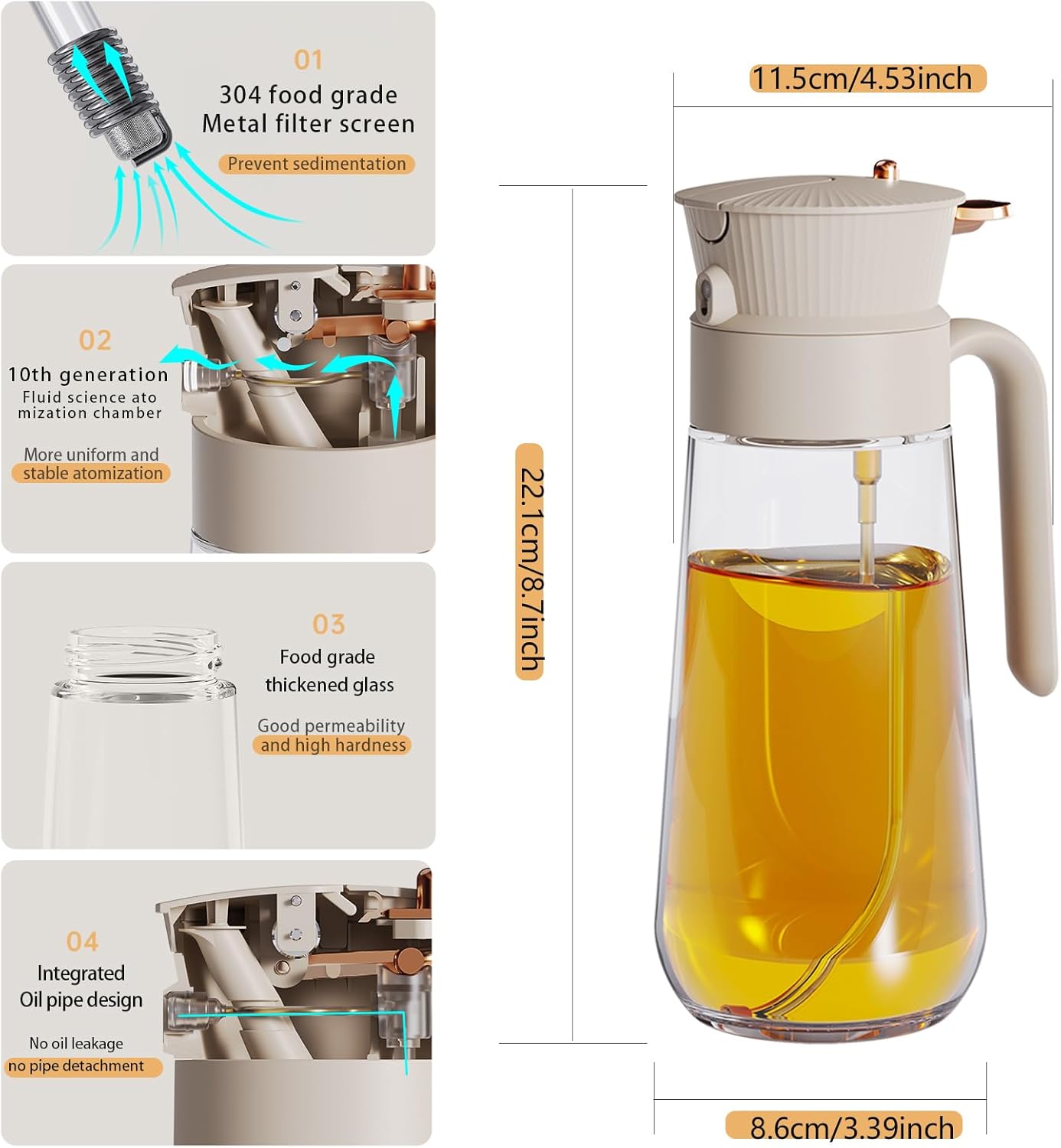 Olive Oil Sprayer by [Brand Name] - 19.6oz Glass Dispenser with Mist & Precision Pour | Ideal for BBQ, Salad, Baking