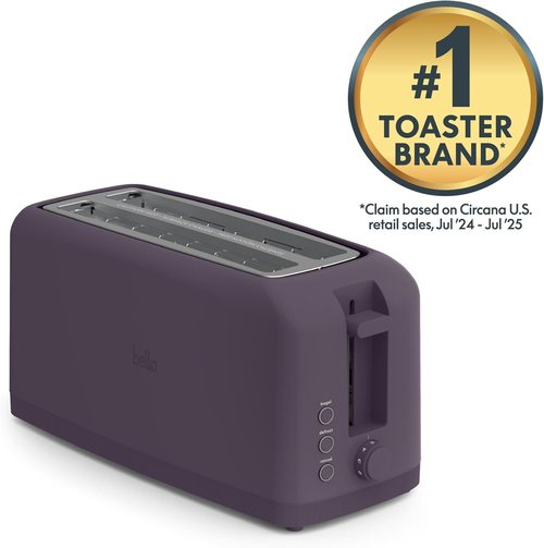 Bella 4 Slice Slim Toaster - 6 Setting Shade Control with Reheat & Cancel | 10” Long Slot, Plum Color