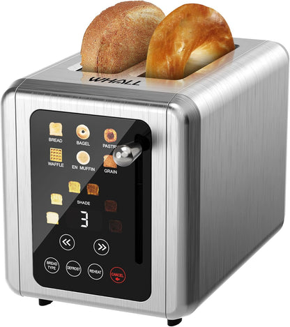 WHALL® Touch Screen Toaster - 2 Slice Stainless Steel with Digital Timer & 6 Shade Settings | Extra Wide Slots