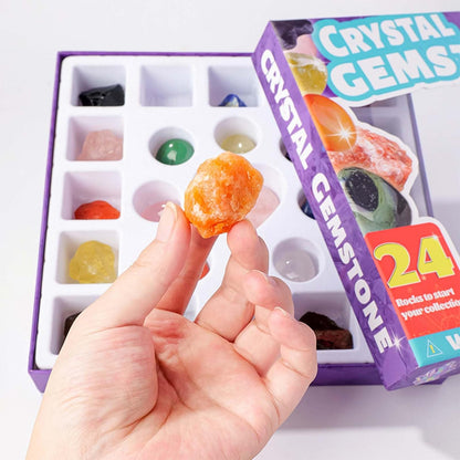 Skiennix Crystal Advent Calendar 2025 - 24 Random Gemstones, Minerals & Fossils Collection for Teens