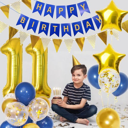 11th Birthday Decorations by [Brand Name] - Navy Blue & Gold Balloons with 40-Inch Number 11 Foil | Happy Birthday Banner