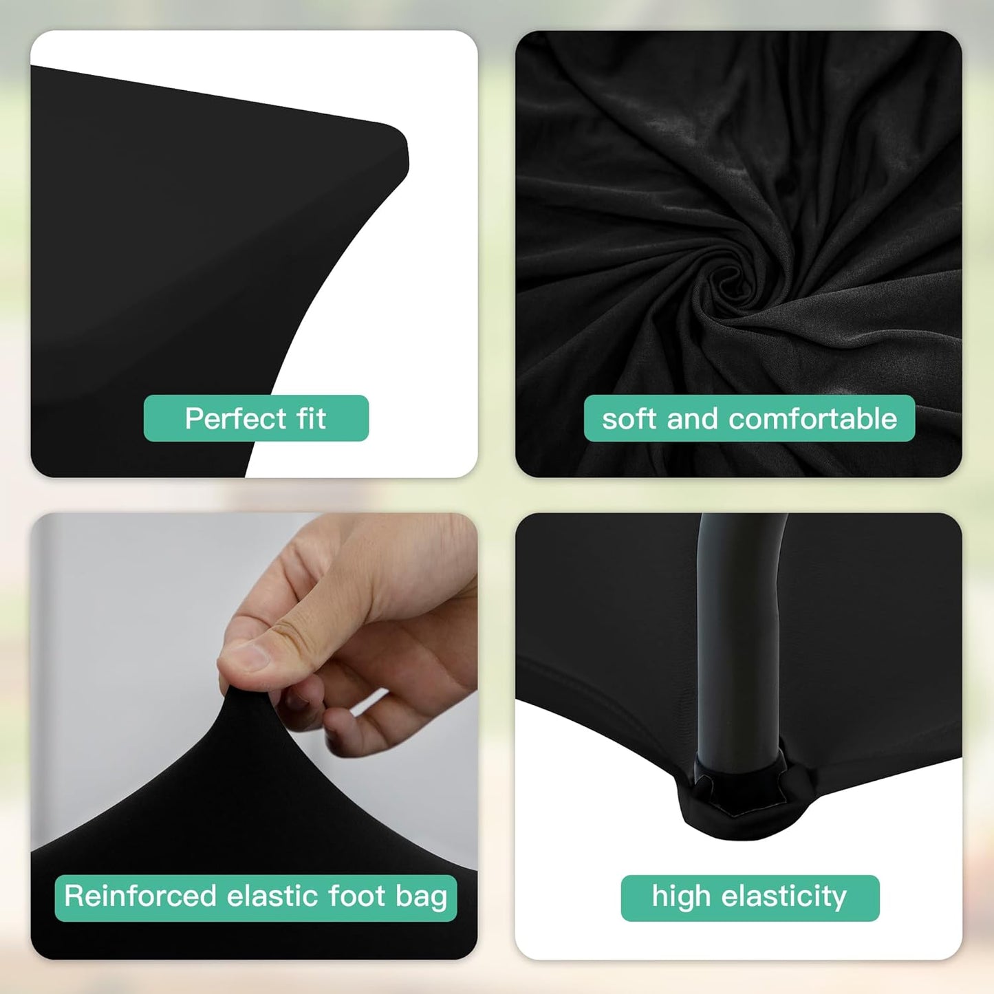 Skiennix 4FT Rectangular Table Cloth - Washable Black Spandex Cover for Events, Parties & Weddings