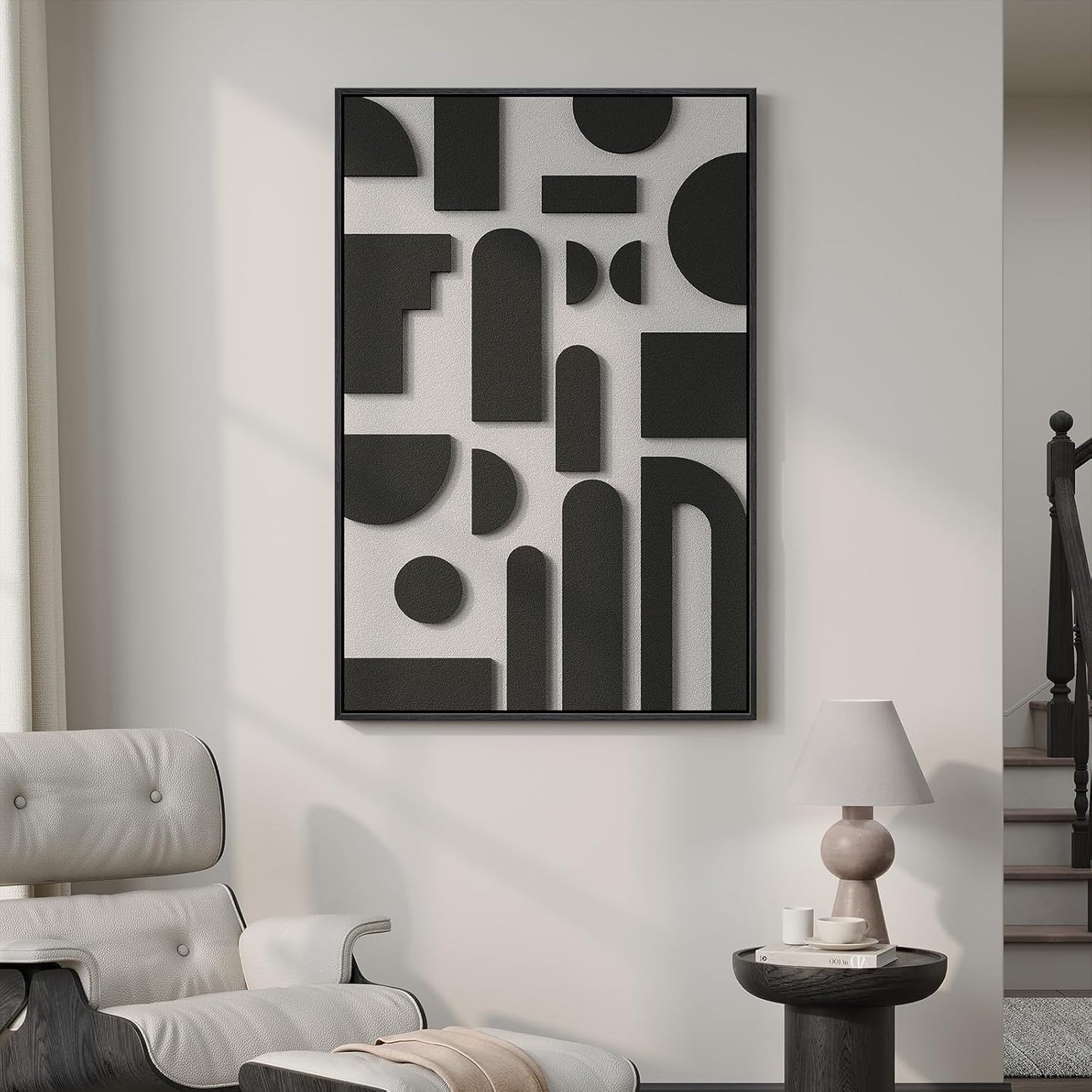 Skiennix 3D Black and White Abstract Wall Art - Modern Geometric Design for Home Decor | 24x36 In