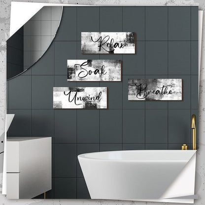 Maitys Bathroom Wall Art - 4 Pcs Rustic Wood Decor for Spa & Relaxation | 10 x 4 Inch Black & White