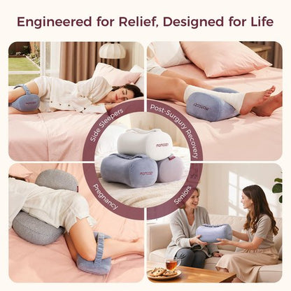 Momcozy Knee Pillow for Side Sleepers, Soft Memory Foam & Pinch-Free Design, Relieve Knee, Leg and Sciatica Pain, Adjustable Elastic Strap Ideal for Pregnant Women and Seniors, Crystal Velvet in Gray