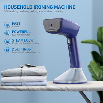 Skiennix Steamer for Clothes - 1800W Powerful Steam, Fast 20-Second Heat-Up, Detachable Tank - Blue
