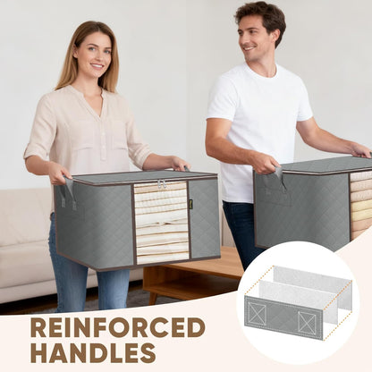 BALEINE 6 Pack Clothes Storage Bags - 16 Gallon Containers with Reinforced Handles | Grey Closet Organizer for Bedding