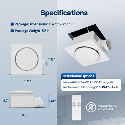 VIVOHOME AutoFlow Bathroom Exhaust Fan with Humidity Sensor (160-110-30CFM) - Energy-Saving EC Motor,10.2-inch Ceiling Retrofit Bath Fan, No Attic Access Needed(Install Kit, 4-in Duct Included)