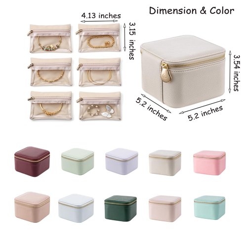 VLANDO Travel Jewelry Box Organizer – Portable PU Leather Jewelry Case with 6/8/12 Zippered Pouches, Compact Storage for Earrings Rings Necklaces Bracelets, Dark Green