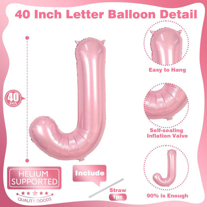 Pastel Pink Balloon - Large Mylar Alphabet J | 40-Inch Inflatable Custom Foil Balloon for Girls' Birthday Party Decor
