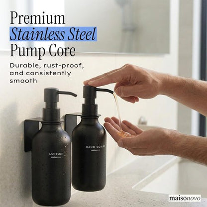 MaisoNovo Wall-Mounted Shampoo and Conditioner Dispenser Set - No Drill Black Shower Accessories