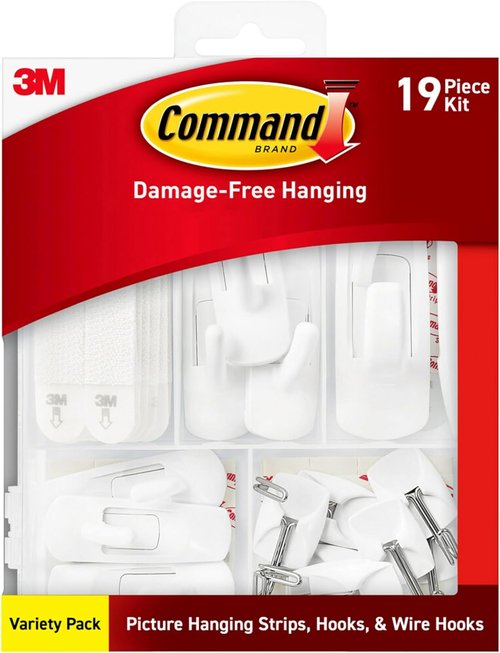Command Variety Pack - 10 Pairs Picture Hanging Strips, 6 Wire Hooks & 8 Utility Hooks | Damage-Free Hanging for Up to 19 Items
