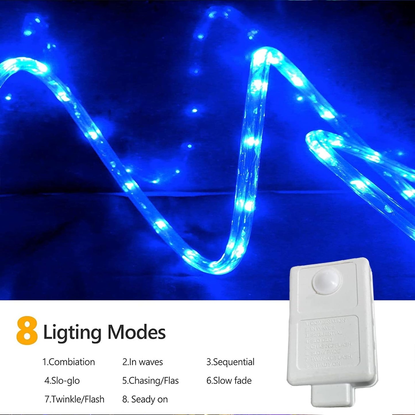 Skiennix 100ft LED Rope Lights - Waterproof & Flexible Tube Lighting with 8 Modes | Blue for Garden, Patio & Parties
