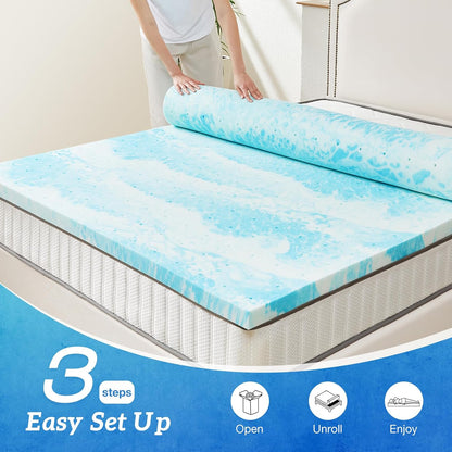 Sweetcrispy Mattress Topper - Cooling Gel Infused Memory Foam | 2 Inch Thick Twin Size Bed Pad, Blue
