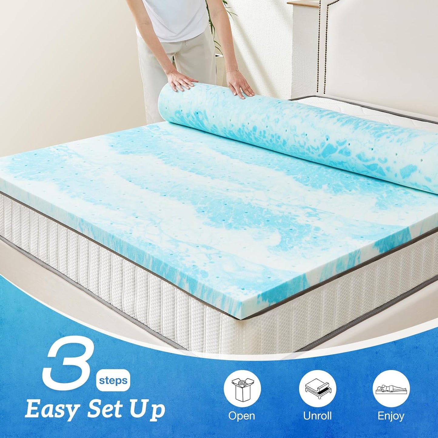 Sweetcrispy Mattress Topper - Twin XL 4-Inch Thick Memory Foam Gel Infused Cooling Pad | CertiPUR US Certified, Breathable Design