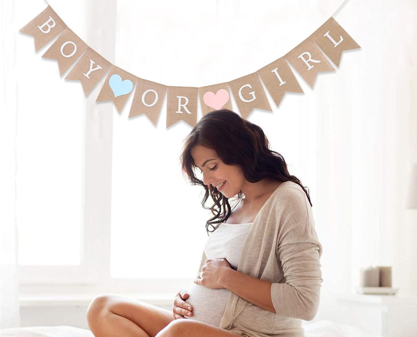 Regine Switzerland Burlap Gender Reveal Banner - Rustic Boy or Girl Baby Shower Decor