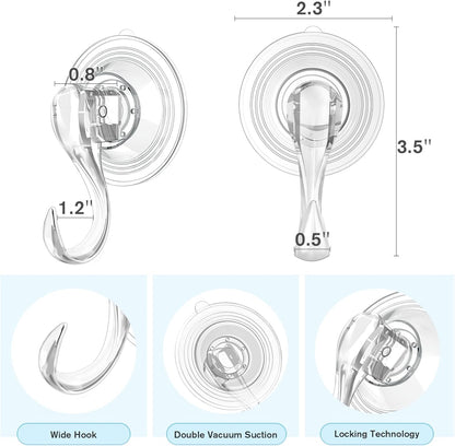 VIS'V Suction Cup Hooks - Heavy Duty Removable Shower Hooks | Clear, 2 Pcs with Wipes