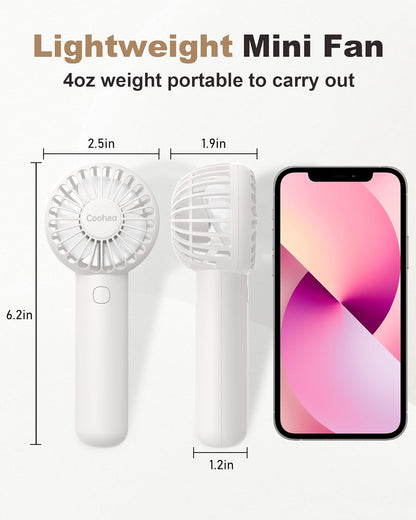 Skiennix Mini Handheld Fan - USB Rechargeable, 3-Speed Portable Design for Travel & Makeup - White