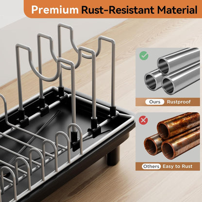 Small Dish Drying Rack by [Brand Name] - Compact Kitchen Drainer with Adjustable Back Slots | Space-Saving Black Design