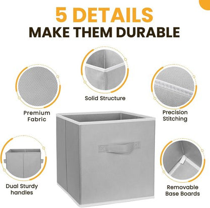 Criusia Large Storage Cubes - Set of 10 Collapsible Fabric Bins with Dual Handles | Grey 13x13 Baskets