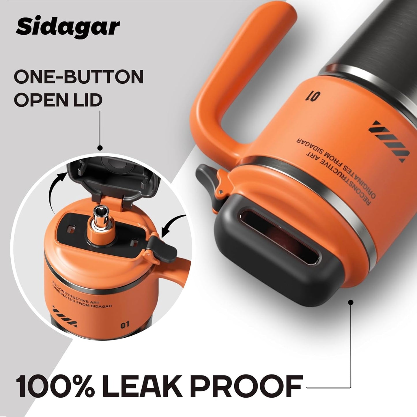 Skiennix 32 oz Stainless Steel Insulated Water Bottle - Leak-Proof Travel Cup with Handle | Dynamic Orange
