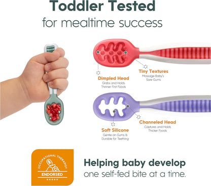 NumNum Baby Spoons Set - Silicone Self-Feeding Utensils for 6+ Months | BPA-Free, 6 Pack Rainbow
