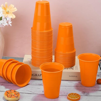 Kochorie 50 Pack Disposable Plastic Cups 16 Oz Solid Color Drinking Cups Party Supplies Strong and Sturdy Drinkware Cup For Birthday, Wedding, Thanksgiving, Fall & Daily Use, Orange