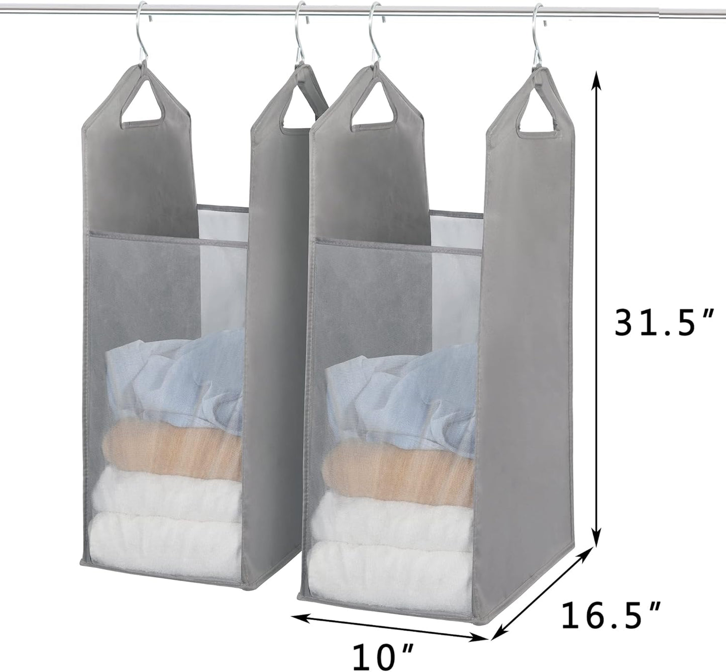 Storage Maniac 2-Pack Hanging Laundry Hamper - Slim Double Organizer with See-Through Mesh Bag | Grey